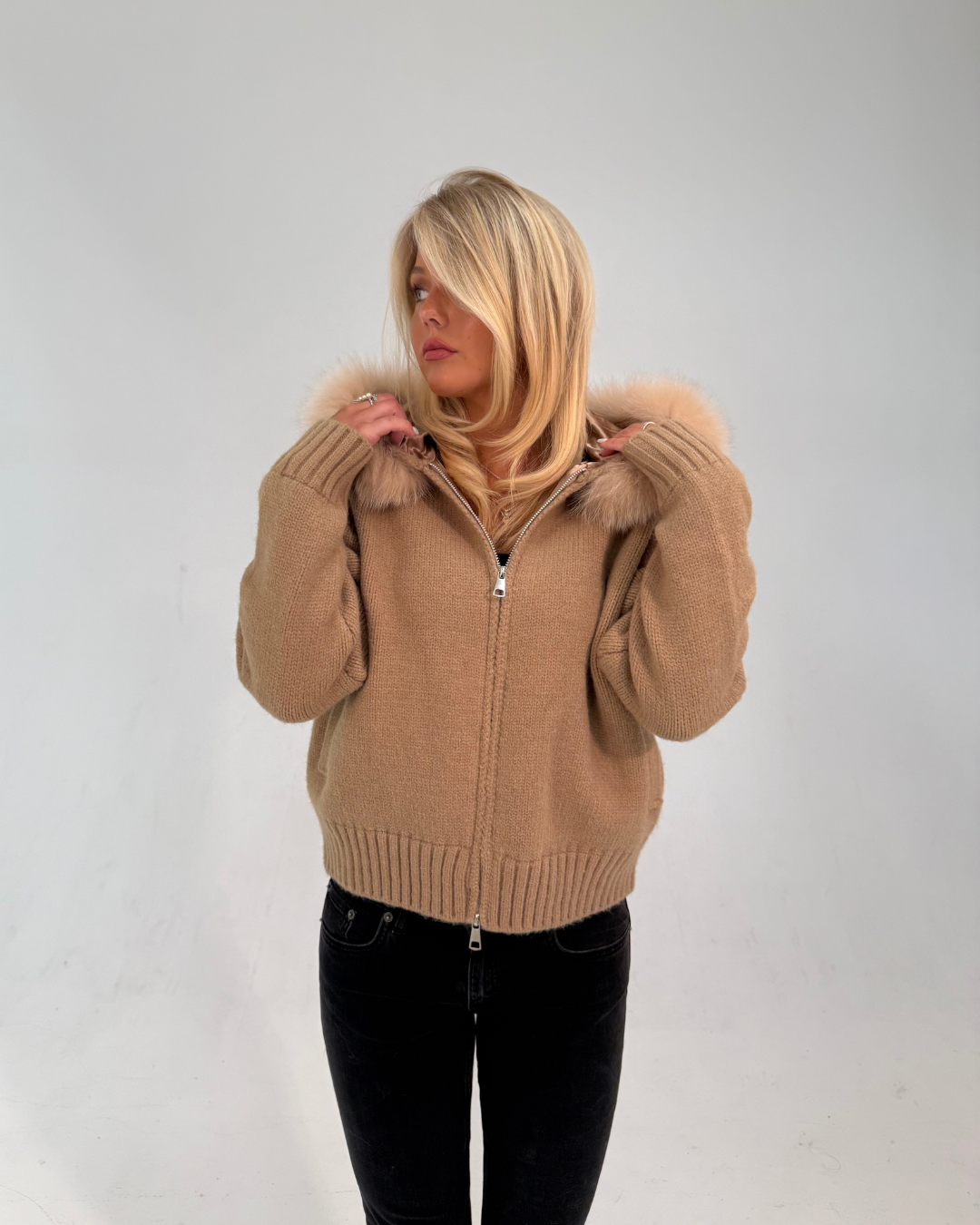 Fur Jacket Satin - Brown