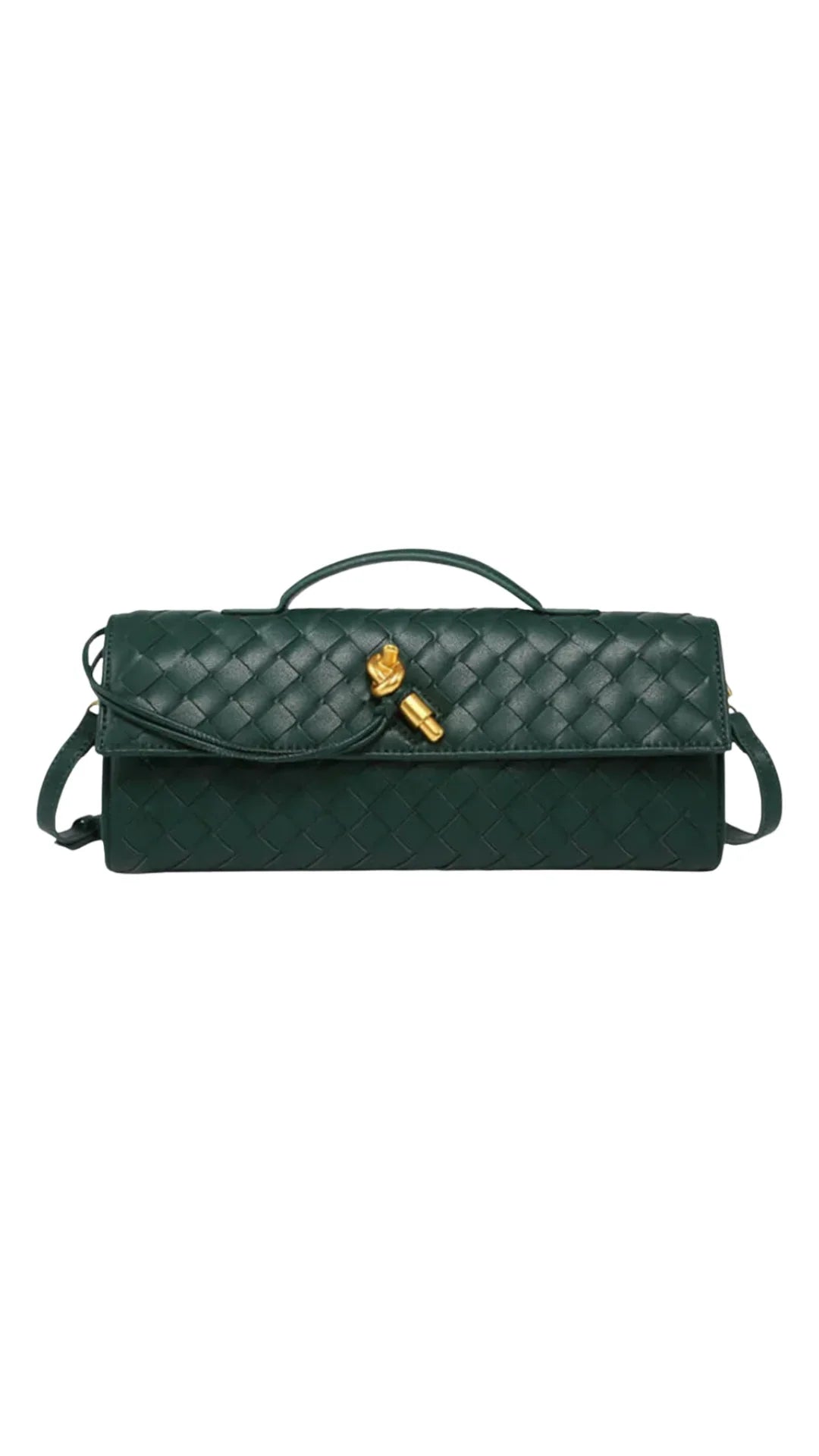 Handwoven Leather Clutch with Gold-Tone Detail