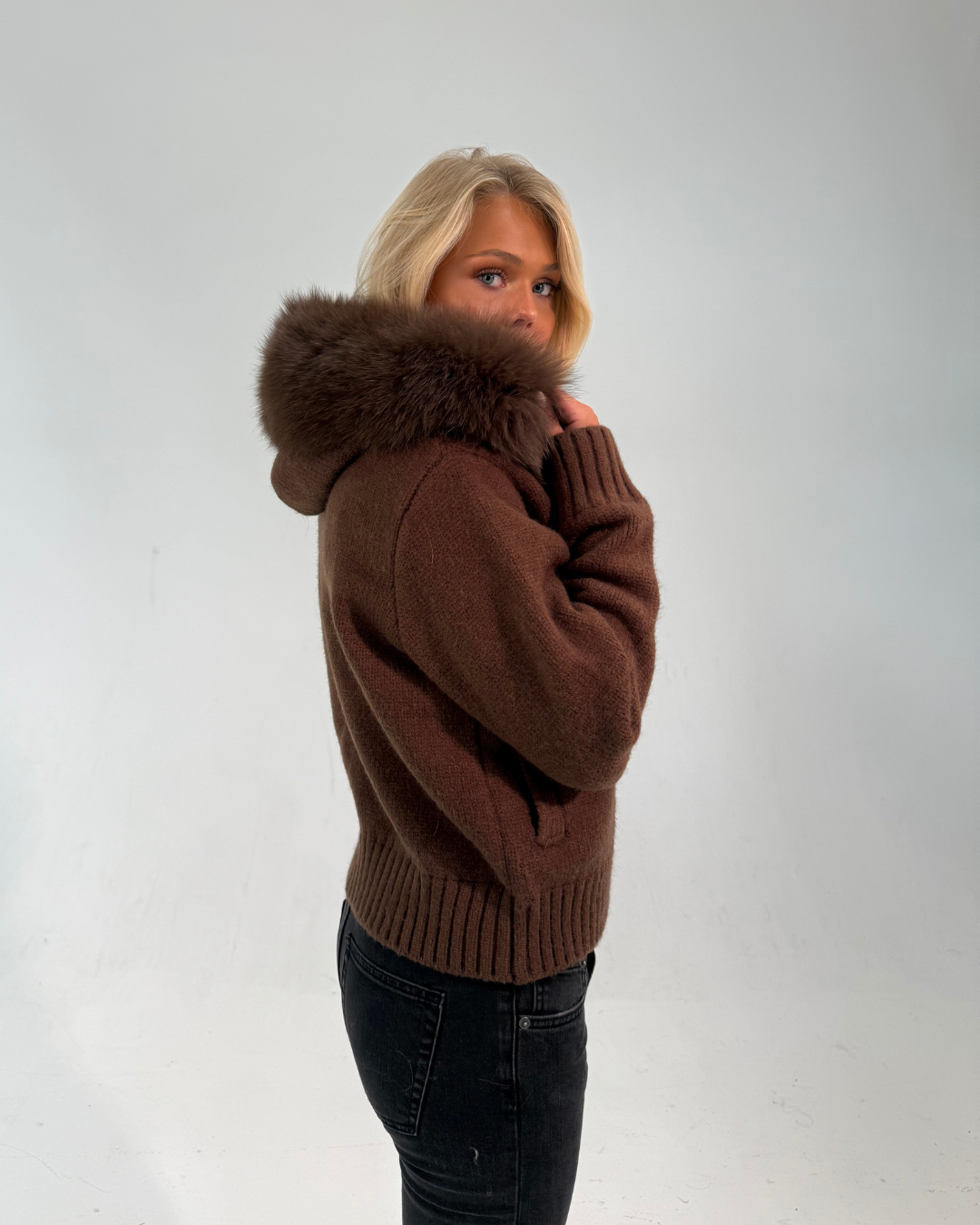 Fur Jacket Satin - Dark Brown