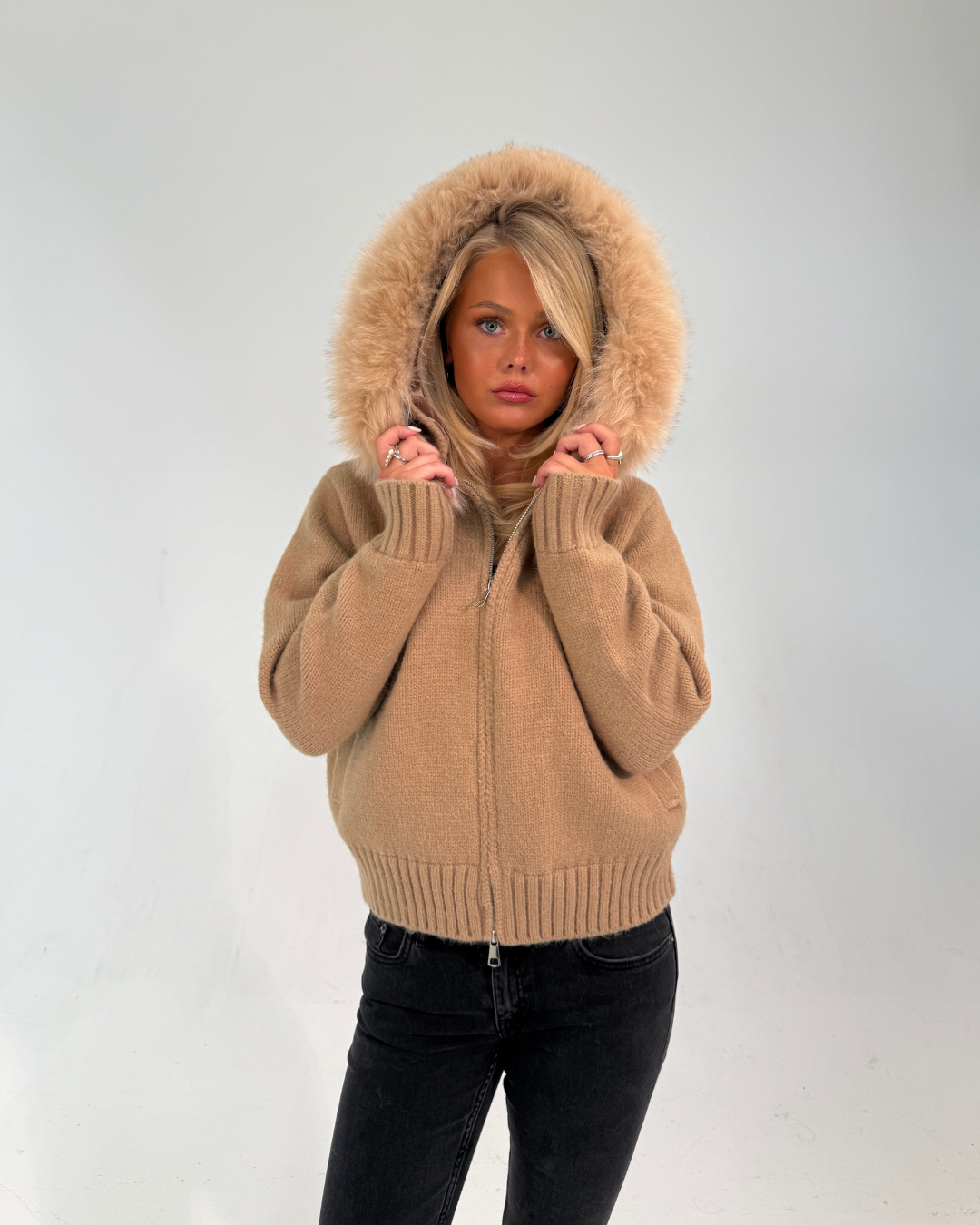 Fur Jacket Satin - Brown
