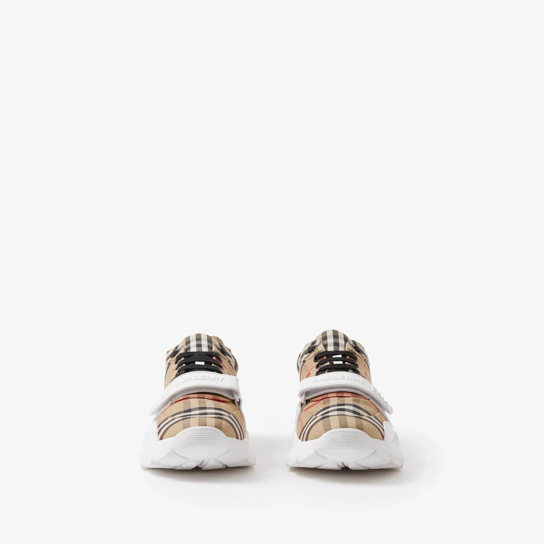 Sneaker aus Check-Gewebe, Veloursleder und Leder