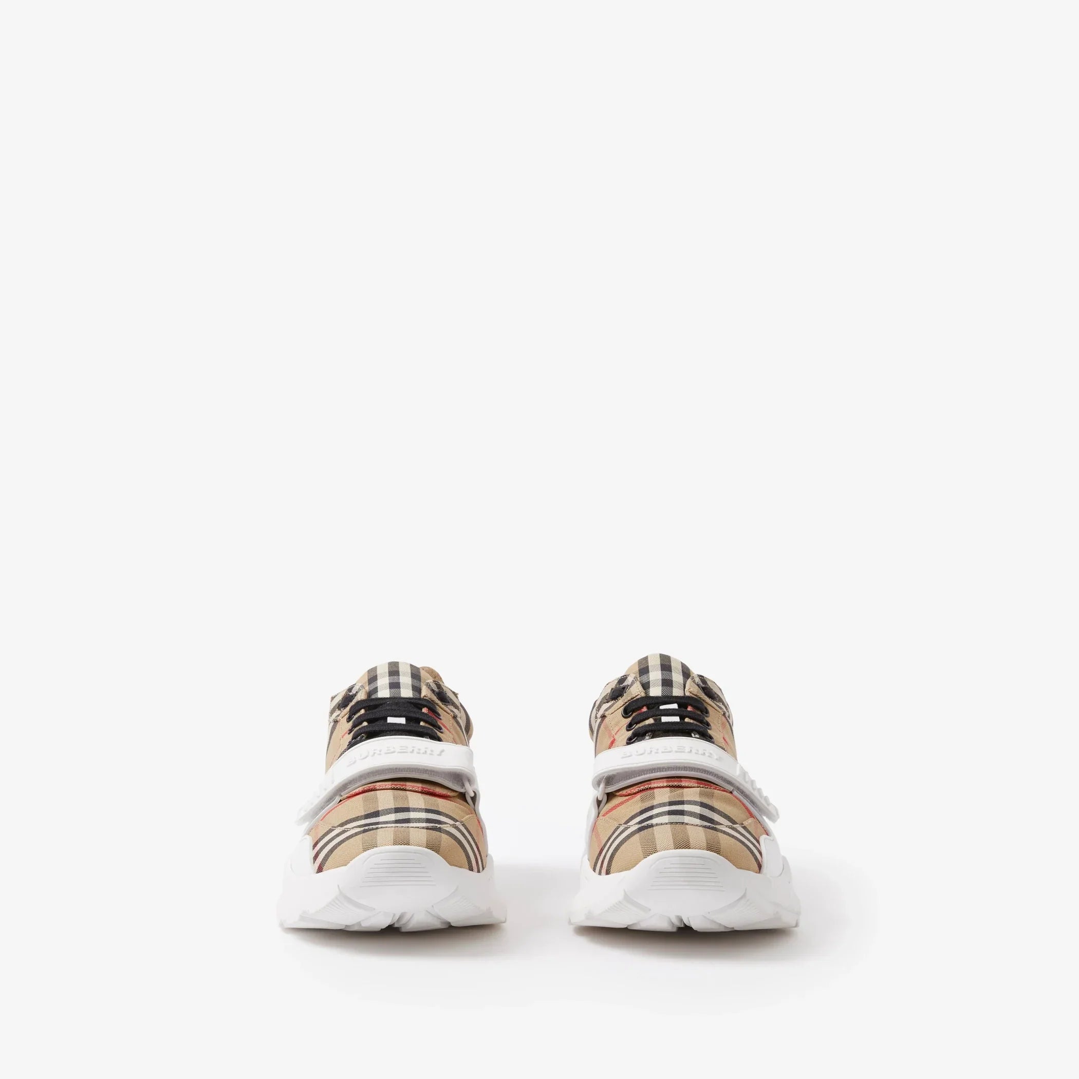 Sneaker aus Check-Gewebe, Veloursleder und Leder