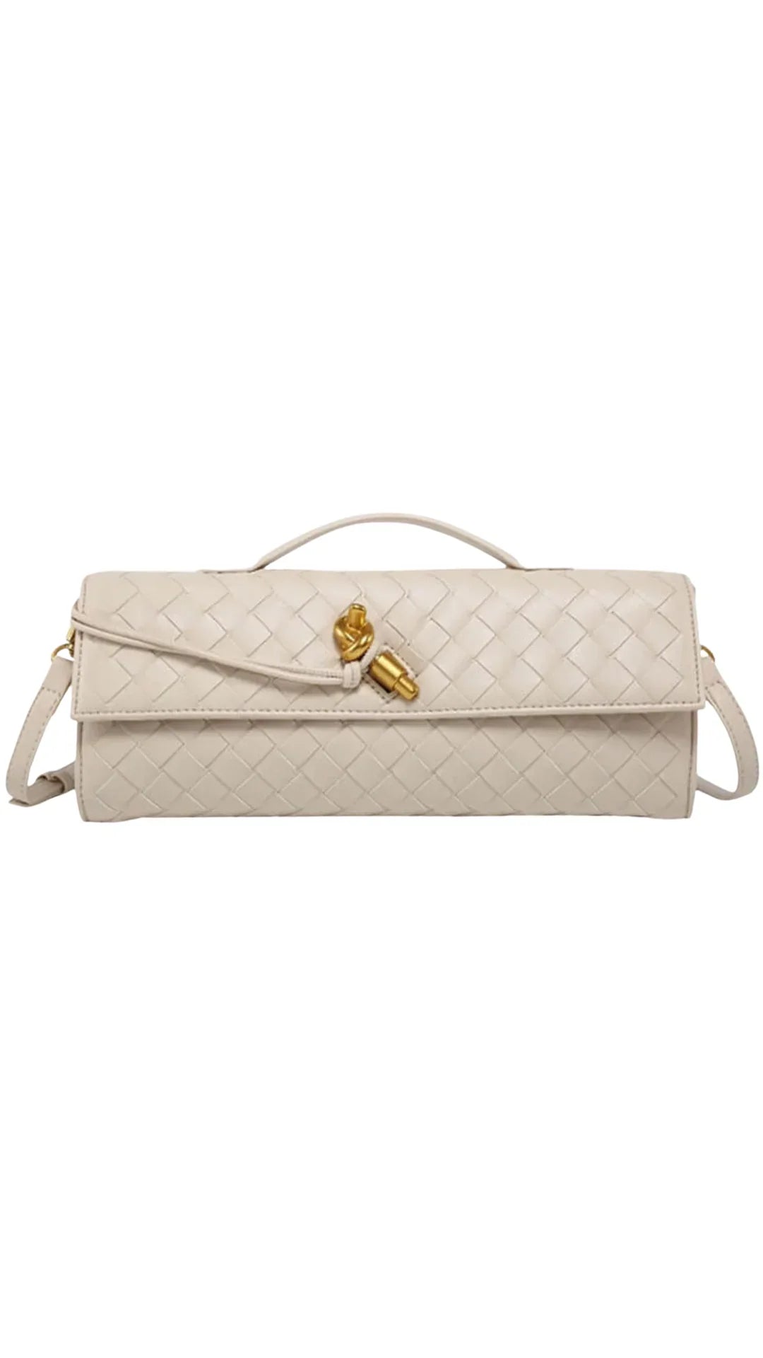 Handwoven Leather Clutch with Gold-Tone Detail