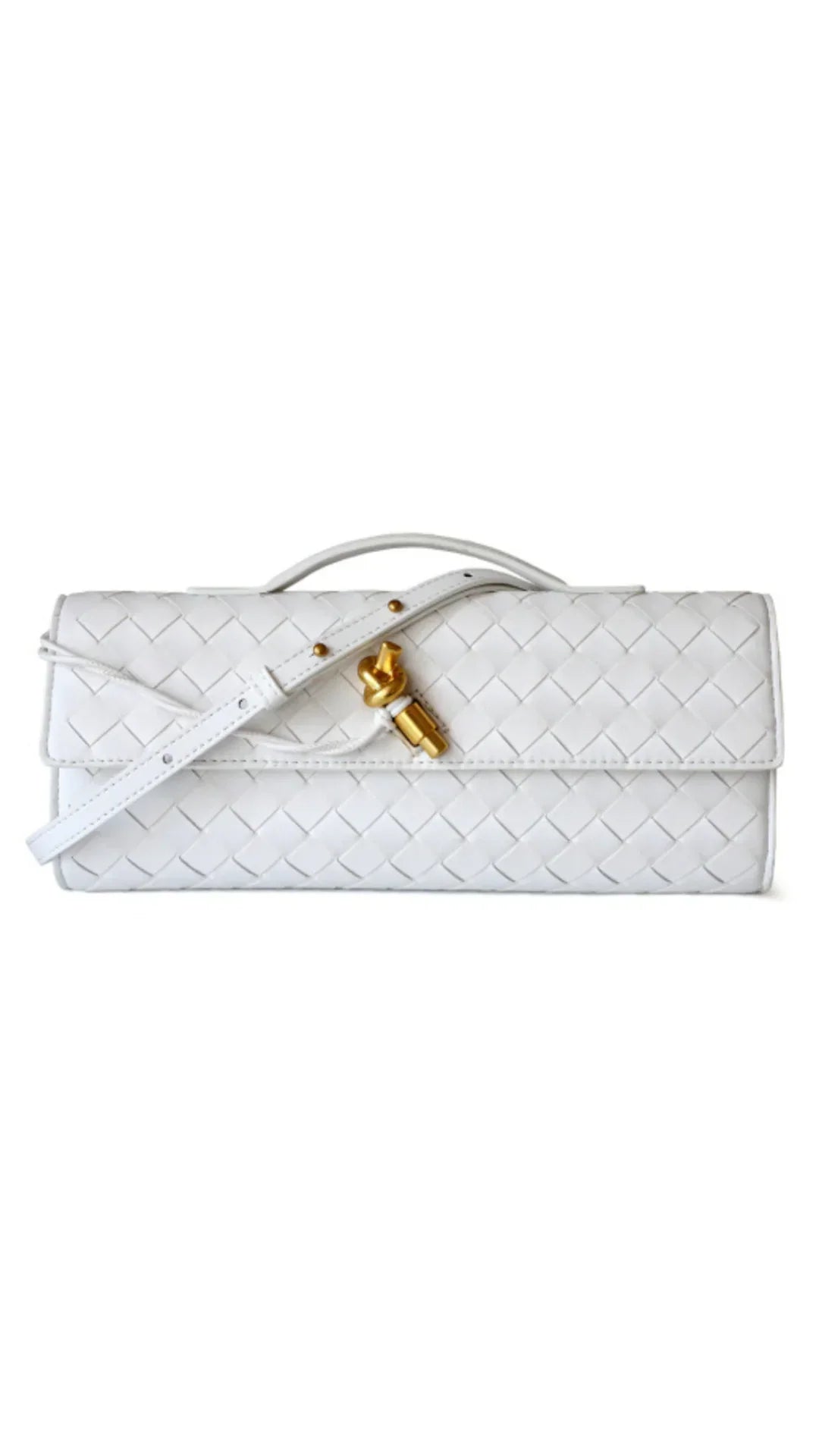 Handwoven Leather Clutch with Gold-Tone Detail