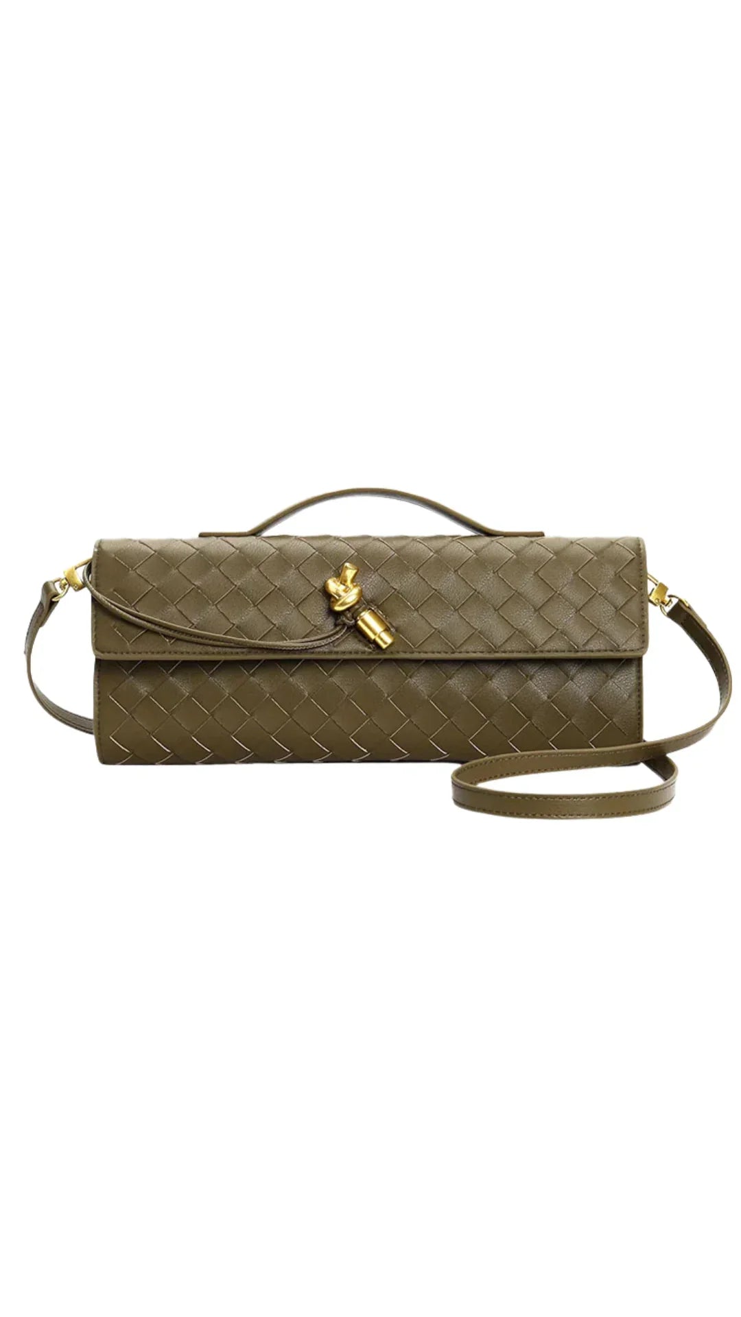 Handwoven Leather Clutch with Gold-Tone Detail