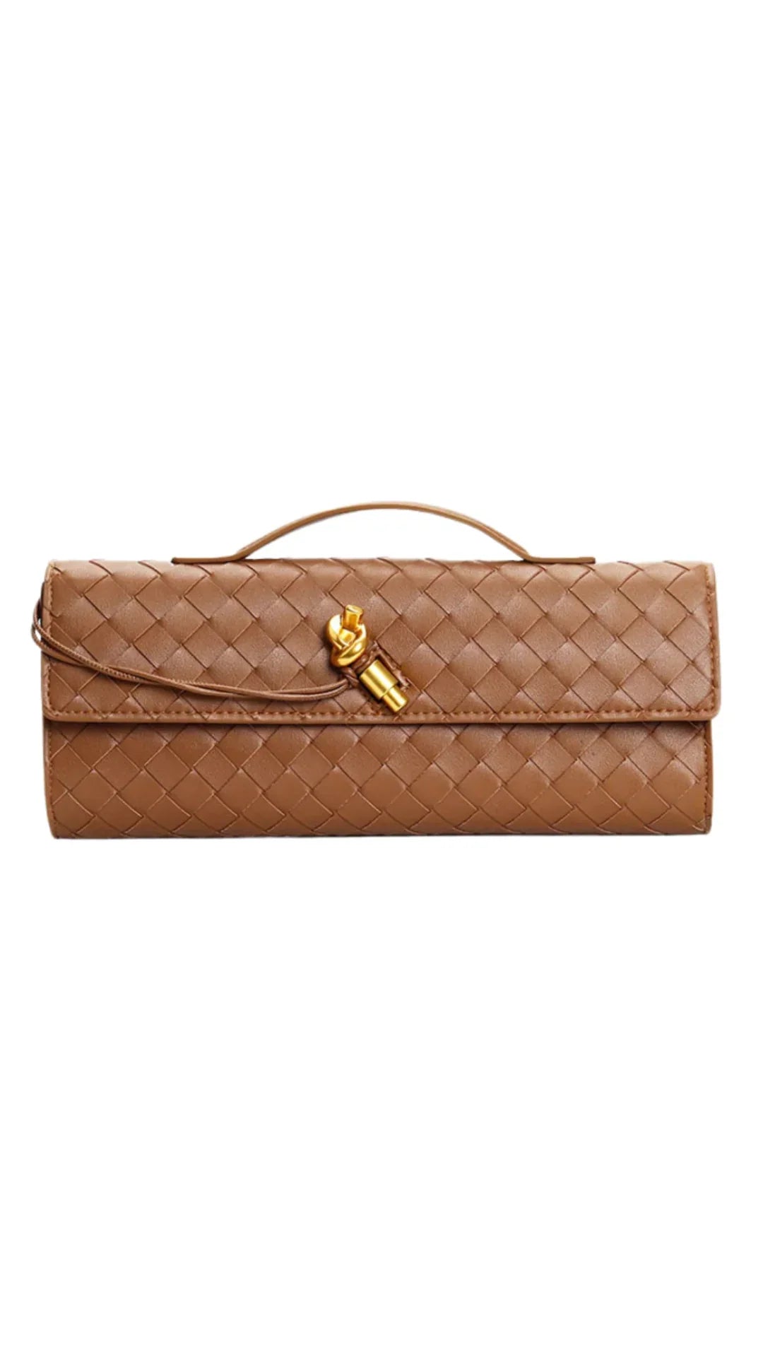 Handwoven Leather Clutch with Gold-Tone Detail