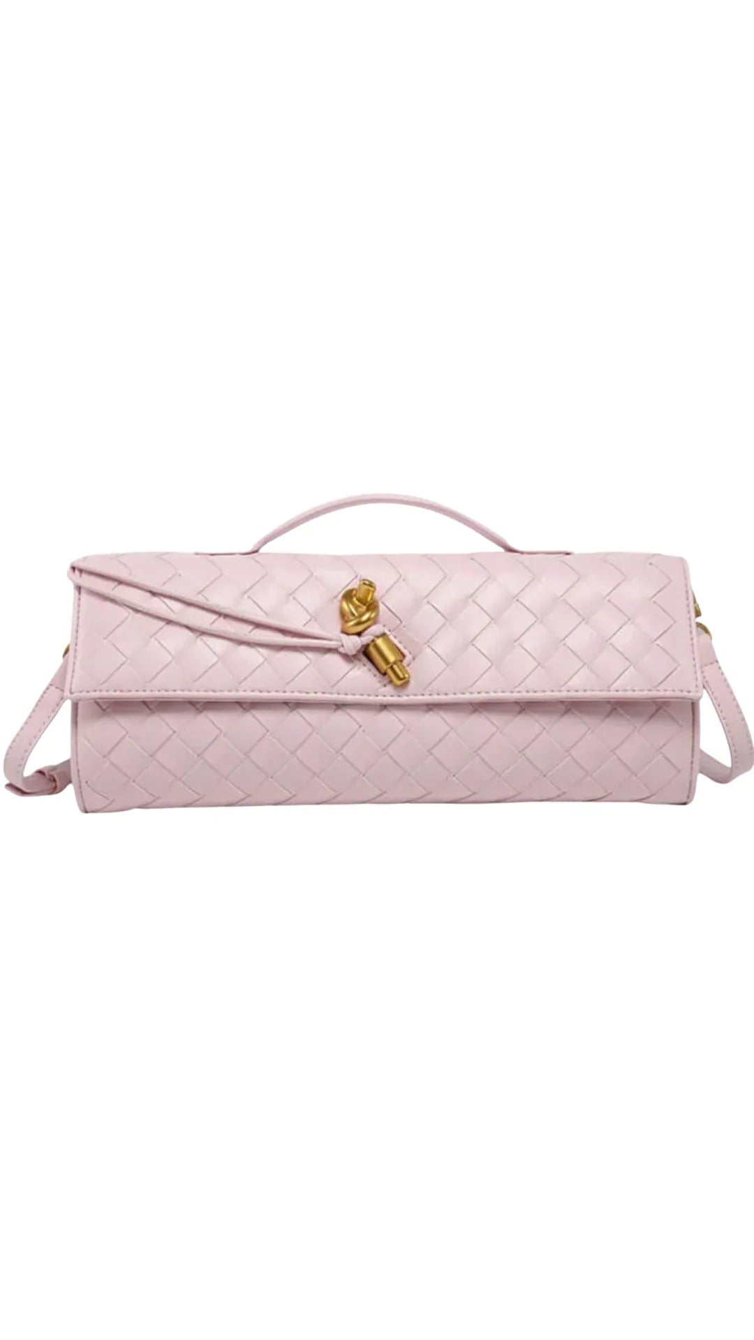 Handwoven Leather Clutch with Gold-Tone Detail