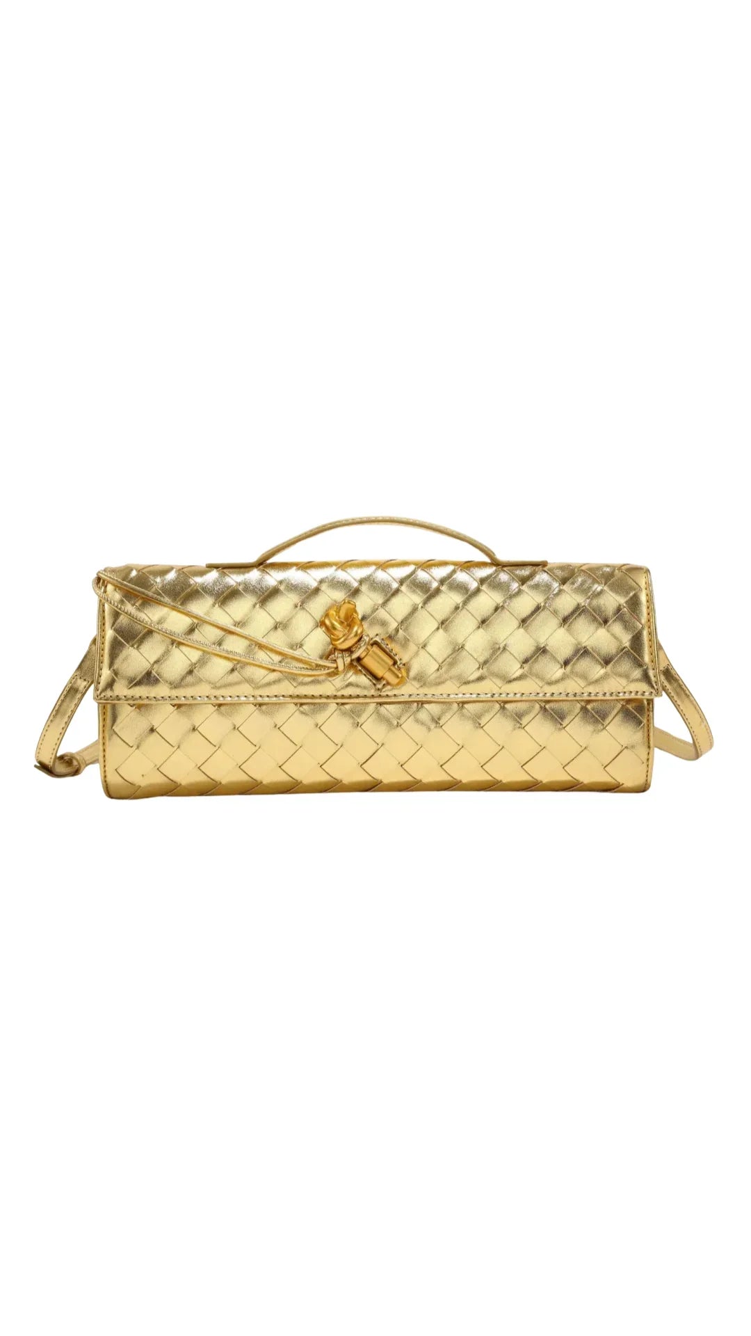 Handwoven Leather Clutch with Gold-Tone Detail
