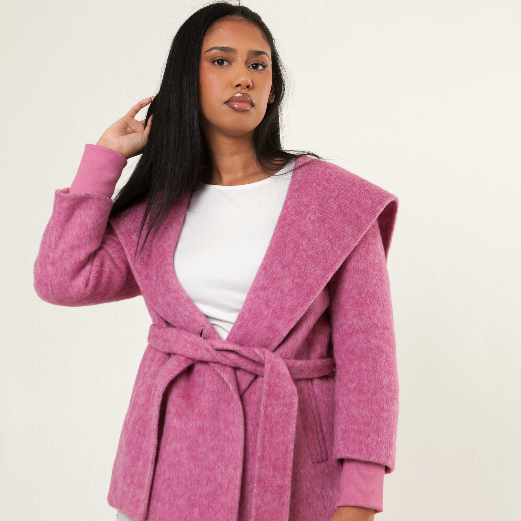 Shawl Collar Cashmere Coat - Pink
