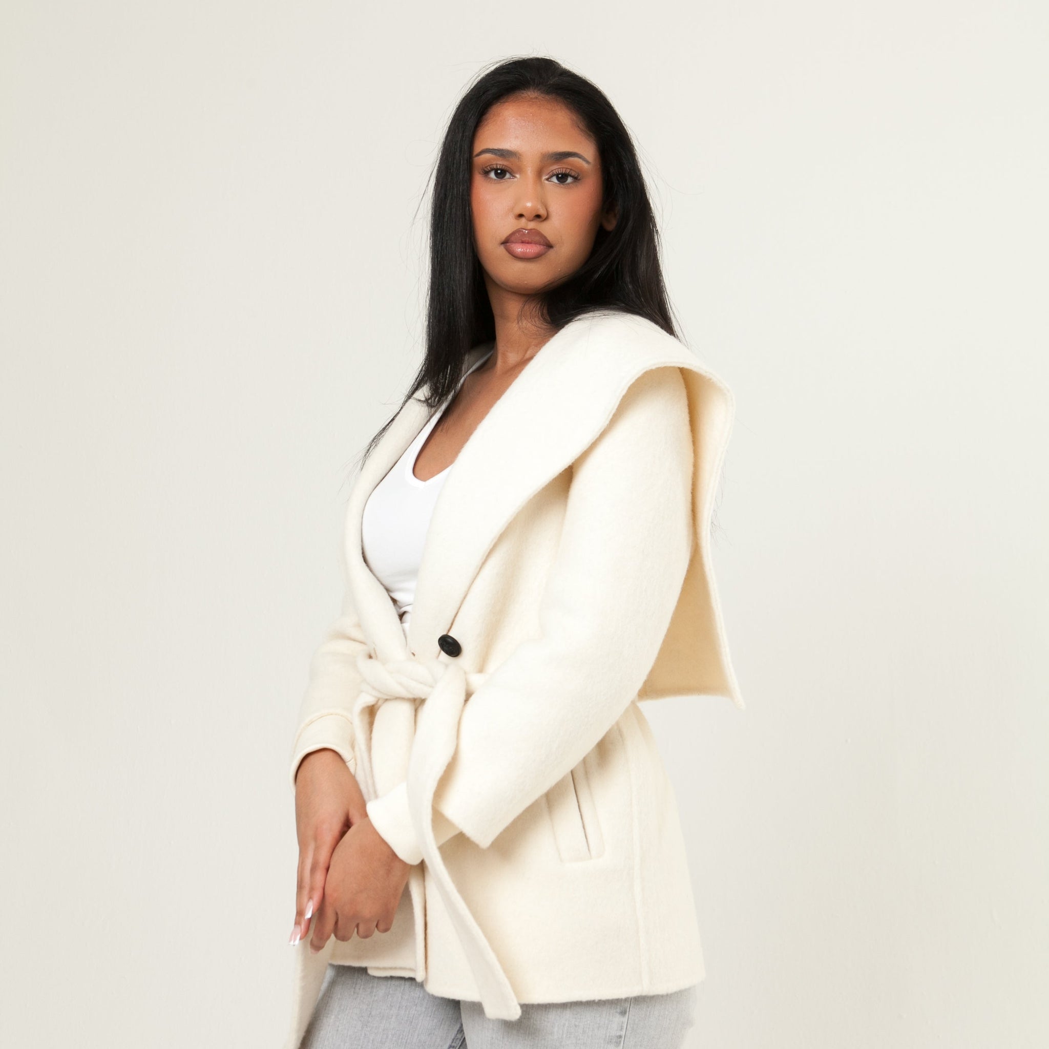 Shawl Collar Cashmere Coat - White