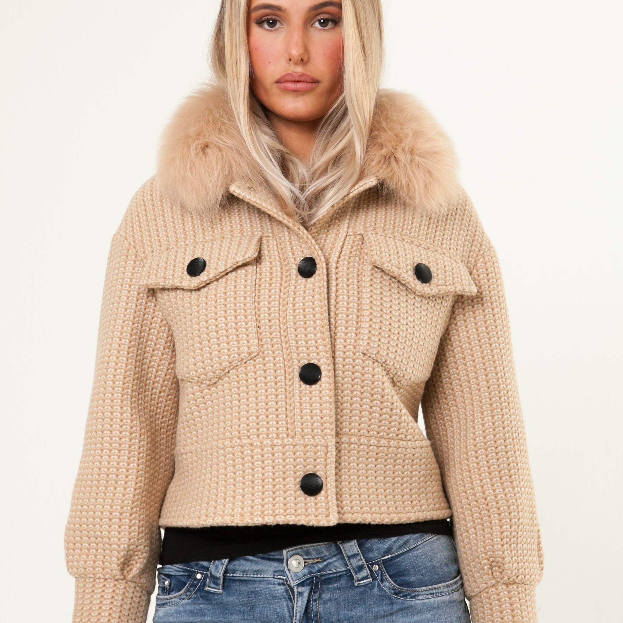Button Up Wool Jacket - Beige