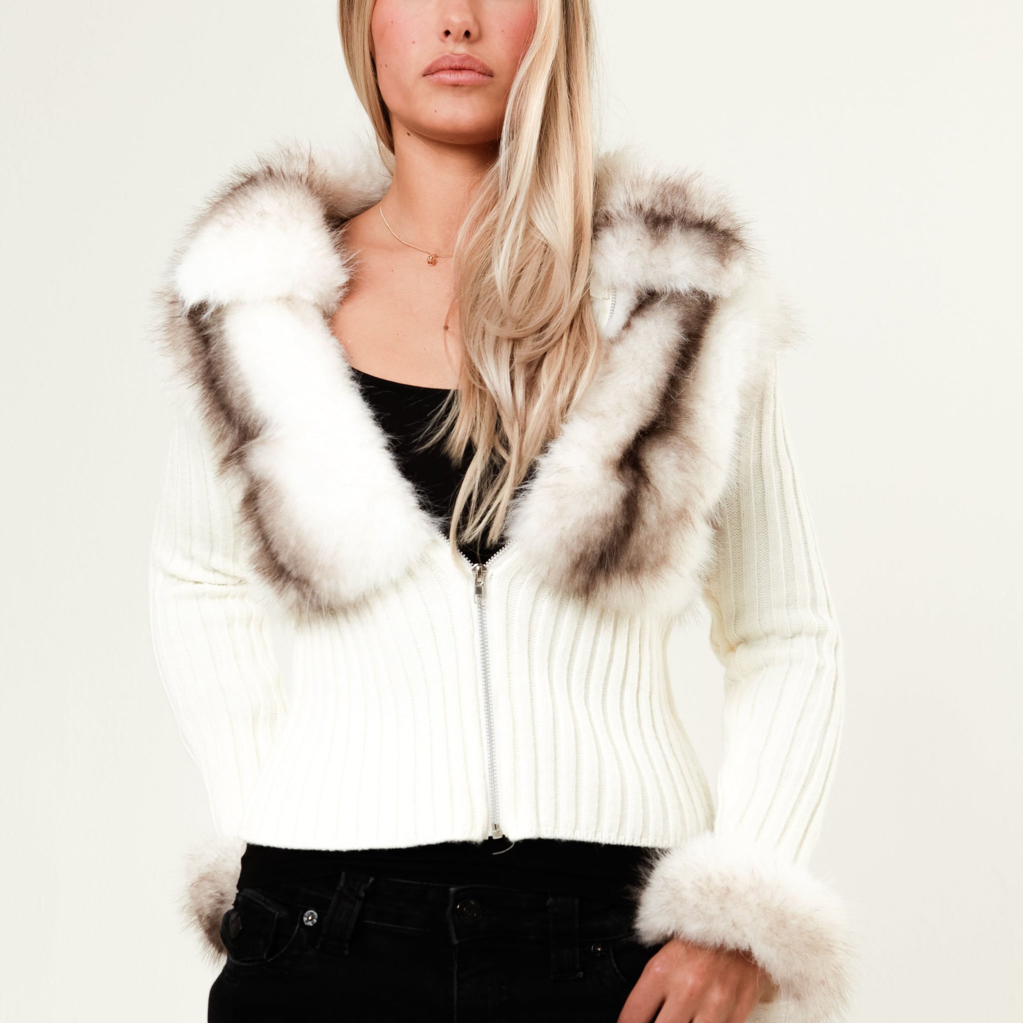 Ivory Fur Cardigan - White
