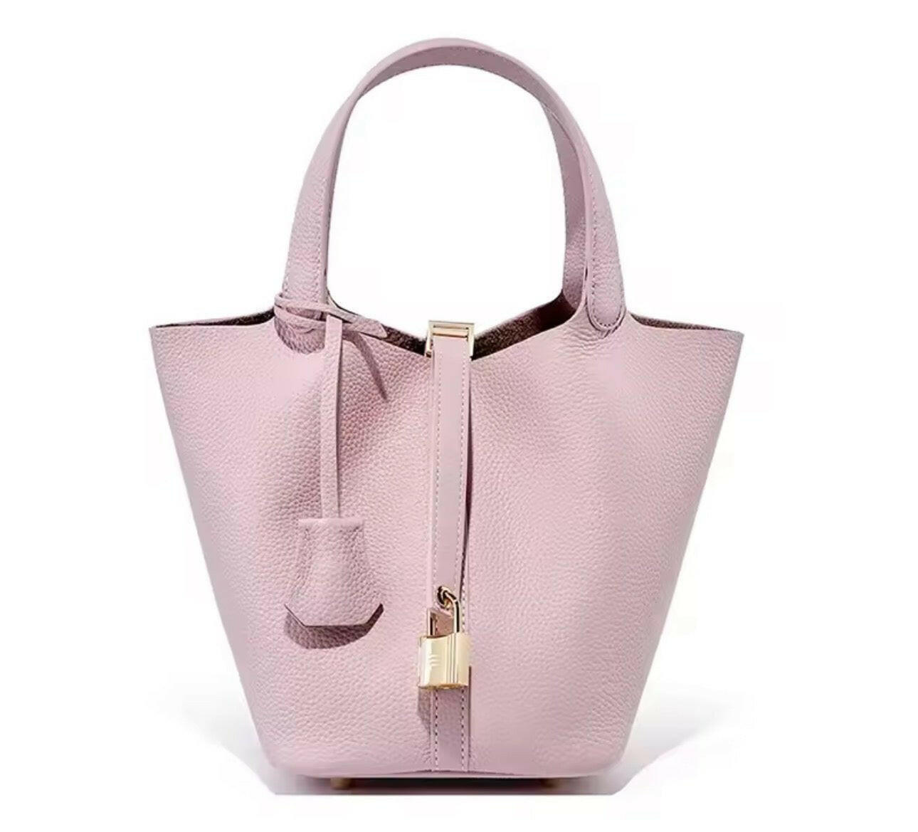 Luxe Bucket Bag mit Schlossdetail – Echtleder in Strukturoptik.